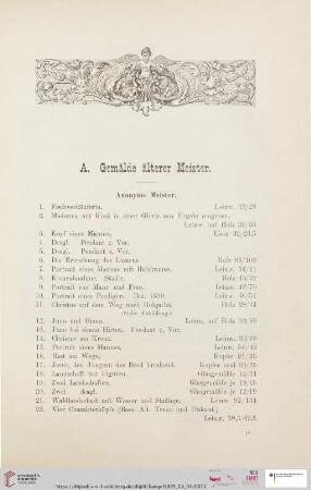 A. Gemälde älterer Meister (Nr. 1 - 108)