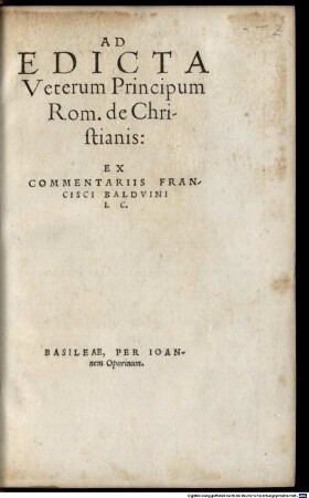 Ad Edicta Veterum Principum Rom. De Christianis
