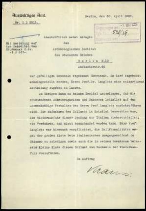 AA Berlin an DAI Zentrale