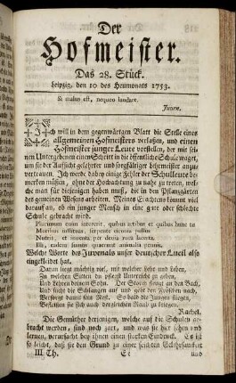 Das 28. Stück. Leipzig, den 10 des Heumonats 1753.