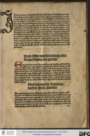 Zum ersten von der ladung oder furheyschung vor gerichte.