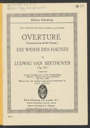 Overture : (Consecration of the house) : Die Weihe des Hauses : op. 124