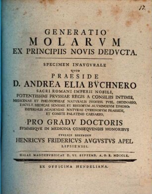 Generatio molarum ex principiis novis deducta : specimen inaug.