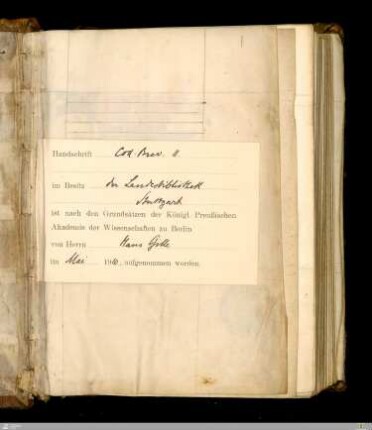 Besitz- und Katalogisierungsnachweis der Württembergischen Landesbibliothek Stuttgart