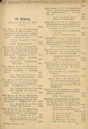 86. Sitzung. Freitag den 28. November 1919