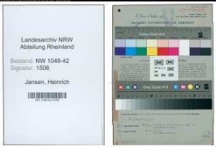 Entnazifizierung Heinrich Jansen , geb. 14.11.1883 (Betriebsleiter)