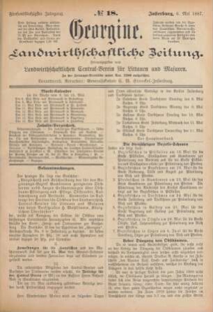 Fünfundfünfzigster Jahrgang. No. 18. Insterburg, 6. Mai 1887.