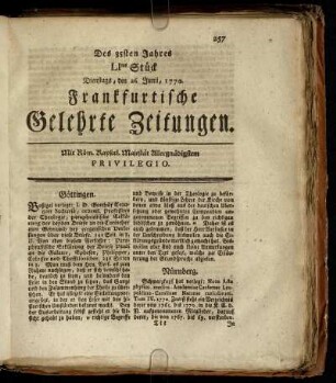 LItes Stück Dienstags, den 26. Junii, 1770. - LXtes Stück Freytags, den 27. Julii, 1770.