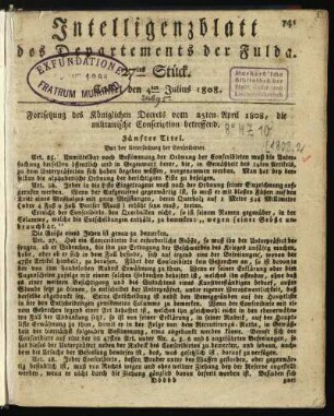 27tes Stück. Cassel den 4ten Julius 1808
