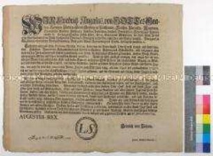 Patent von Friedrich August I. Kurfürst von Sachsen über die Einführung einer Jagdschonzeit bis Fastensonntag 1733