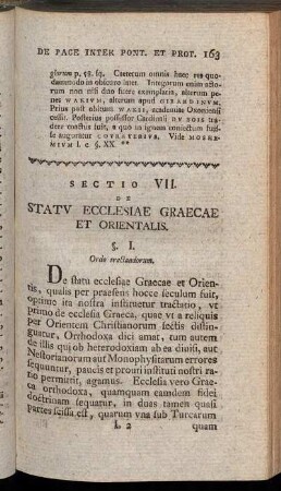 Sectio VII. De Statu Ecclesiae Graecae et Orientalis.