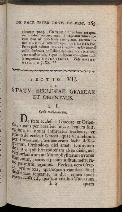 Sectio VII. De Statu Ecclesiae Graecae et Orientalis.