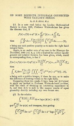 On some definite integrals connected with Taylor's series.