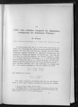 VII.: Ueber einen einfachen Ausspruch des allgemeinen Grundgesetzes der elektrischen Wirkung (1869)