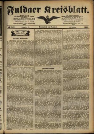 Erste Ausgabe vom Samstag, den 25. Juni 1910.