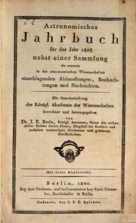 Astronomisches Jahrbuch. 1823 (1820)