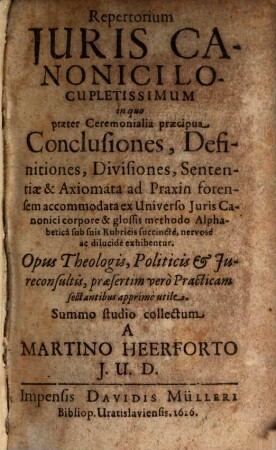 Martini Heerforti Repertorium Iuris Canonici locupletissimum