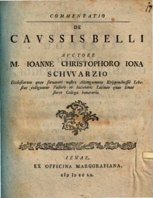 Commentatio De Cavssis Belli