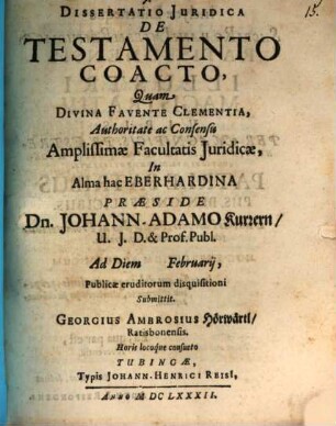 Diss. iur. de testamento coacto