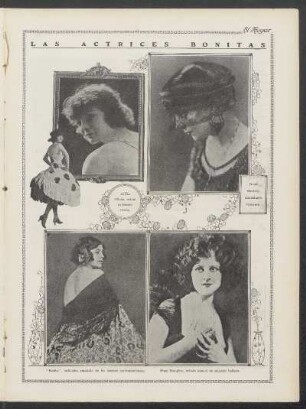 Las actrices bonitas : [Retrato fotográfico de] Arline Chase, actriz norteamericana. [y] Irene Bordoni, comediante francesa. [y] "Rosita", bailarina española de los teatros norteamericanos. [y] Hope Hampton, artista yanqui de singular belleza.