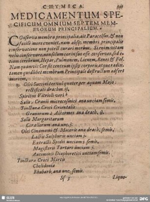 MEDICAMENTUM SPECIFICUM OMNIUM SEPTEM MEMBRORUM PRINCIPALIUM.