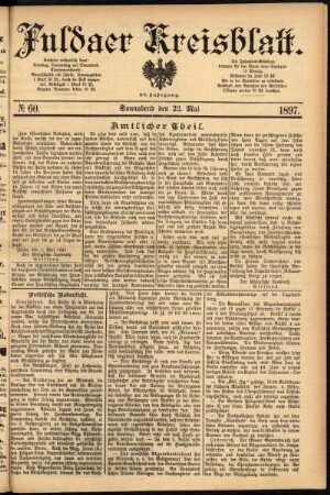 Erste Ausgabe vom Samstag, den 22. Mai 1897.