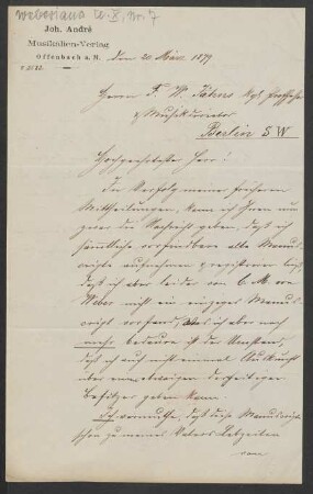Brief an Friedrich Wilhelm Jähns : 20.03.1879