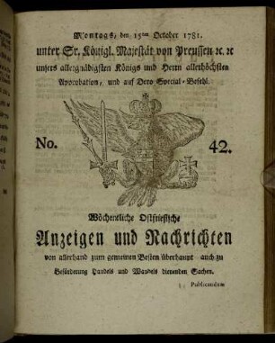 No. 42. Montags, den 15ten October 1781.