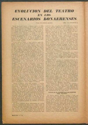 Evolución del teatro en los escenarios bonaerenses : Viene del número anterior - (De "La Nacion")