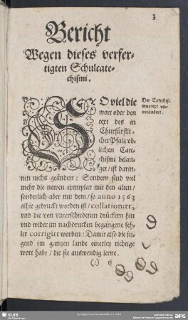 Bericht Wegen dieses verfertigten Schulcatechismi