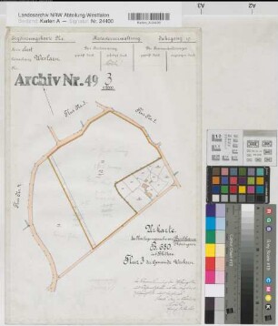 Brockhausen (Lippetal), Thöningsen (Soest), Grundstücksumlegung in der Feldmark Brockhausen-Thöningsen, Urkarte 1 Weslarn Flur 3