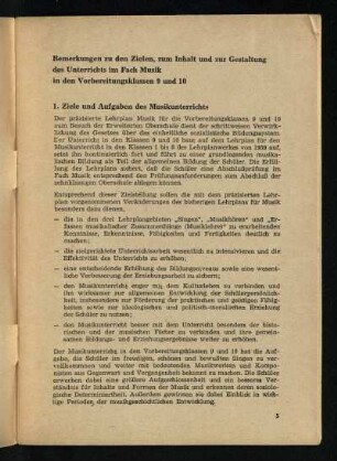 Bemerkungen zu den Zielen, zum Inhalt und zur Gestaltung des Unterrichts im Fach Musik