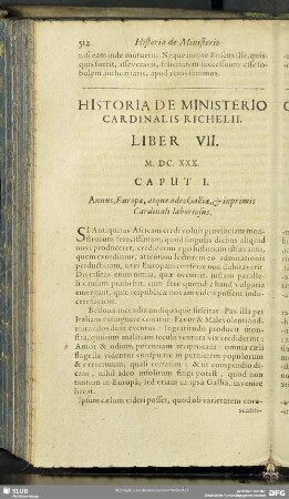 Historia De Ministerio Cardinalis Richelii. Liber VII. M. DC. XXX