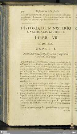 Historia De Ministerio Cardinalis Richelii. Liber VII. M. DC. XXX