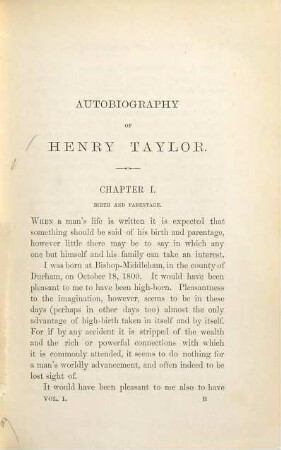 Autobiography of Henry Taylor : 1800 - 1875 ; in 2 volumes, 1. 1800 - 1844