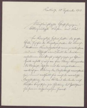 Schreiben von Friedrich Katz an die Großherzogin Luise; das Kinderspital von Lörrach
