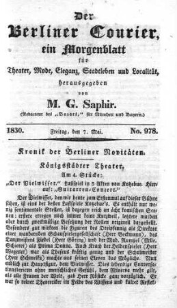 No. 978, Freitag, den 7. Mai 1830