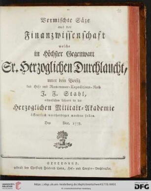 Vermischte Säze aus der Finanzwissenschaft
