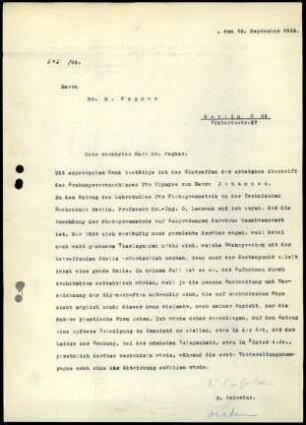 A. von Gerkan an M. Wegner