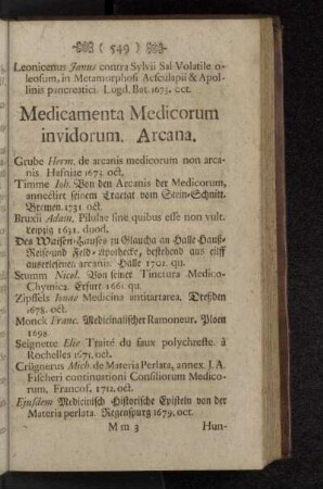 Medicamenta Medicorum invidorum. Arcana.