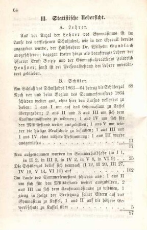III. Statistische Uebersicht.