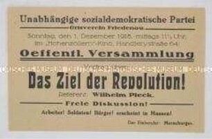 Einladung zu einer öffentlichen Versammlung der USPD mit Wilhelm Pieck