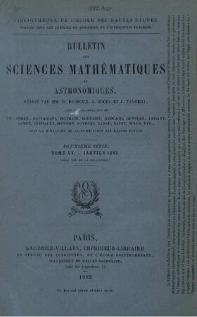 Tome VI. - Janvier 1882.