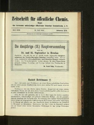 Heft XIII. 15. Juli 1913. Jahrgang XIX.