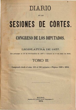 Diario de las sesiones de Cortes. Congreso de los Diputados. 1837/38,[a] (1874), T. 3 = S. 1589 - 2384