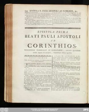 Epistola Prima Beati Pauli Apostoli Ad Corinthios.