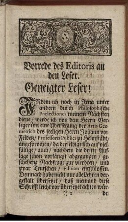 Vorrede des Editors an den Leser.