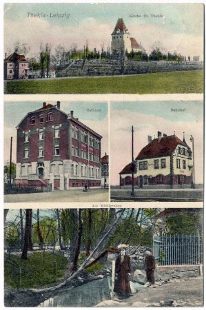 Thekla-Leipzig : Kirche St. Thekla ; Rathaus ; Bahnhof ; am Mühlgraben