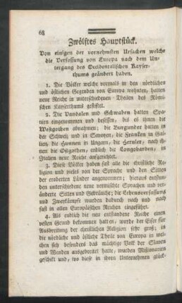 Zwölftes Hauptstück. Von einigen der vornehmsten Ursachen welche die Verfassung von Europa nach dem Untergang des Occidentalischen Kayserthums geändert haben