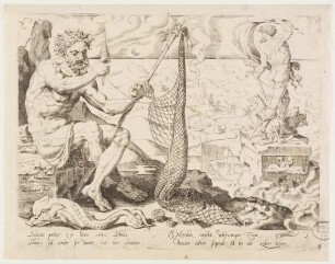 Zebulun, repairing a fishing net with a fish at his feet